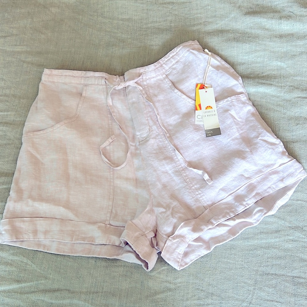 NWT C&C California 100% Linen Beige Shorts L
